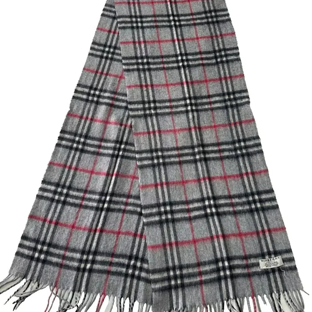 Burberry Classic Check Scarf Grey 100% Cashmere Unisex Scarf Made In England - Picture 1 of 7